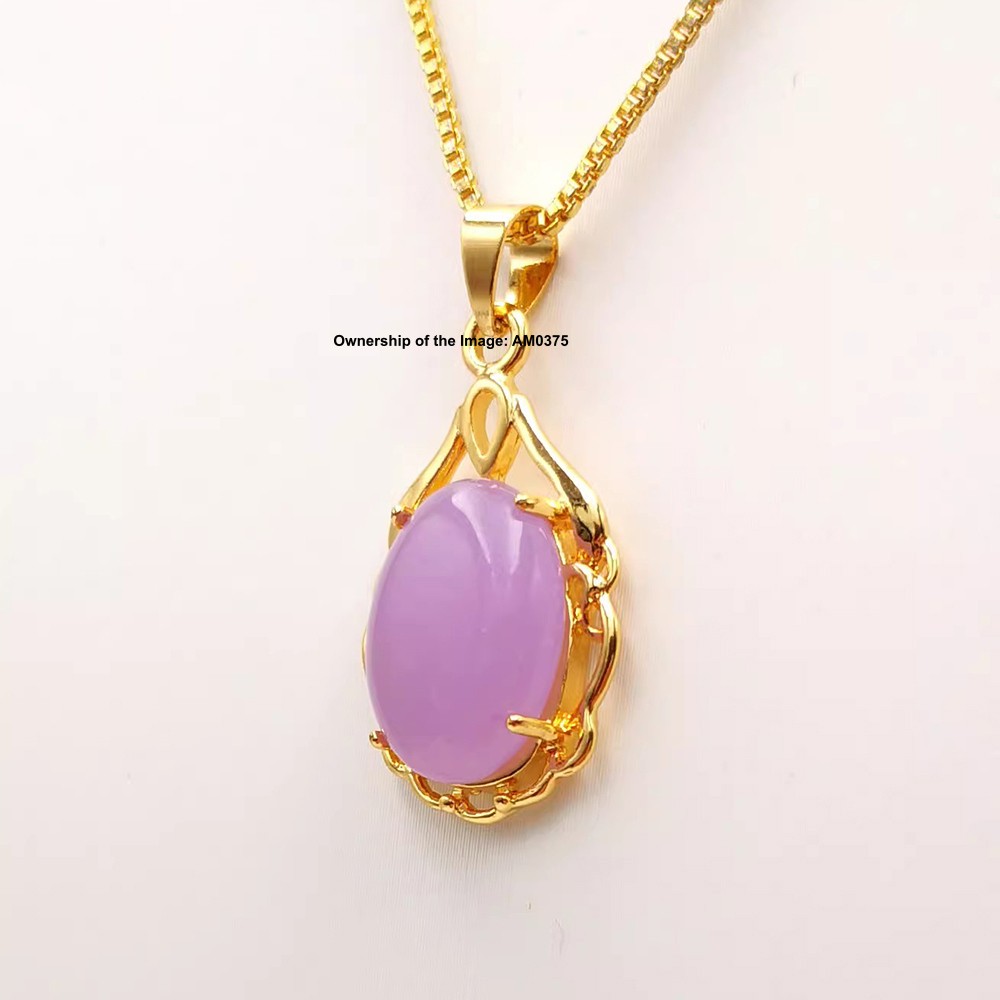 New Yellow Alloy Heating Jade Pendant Pureple Oval Jade Pendant 28mm H