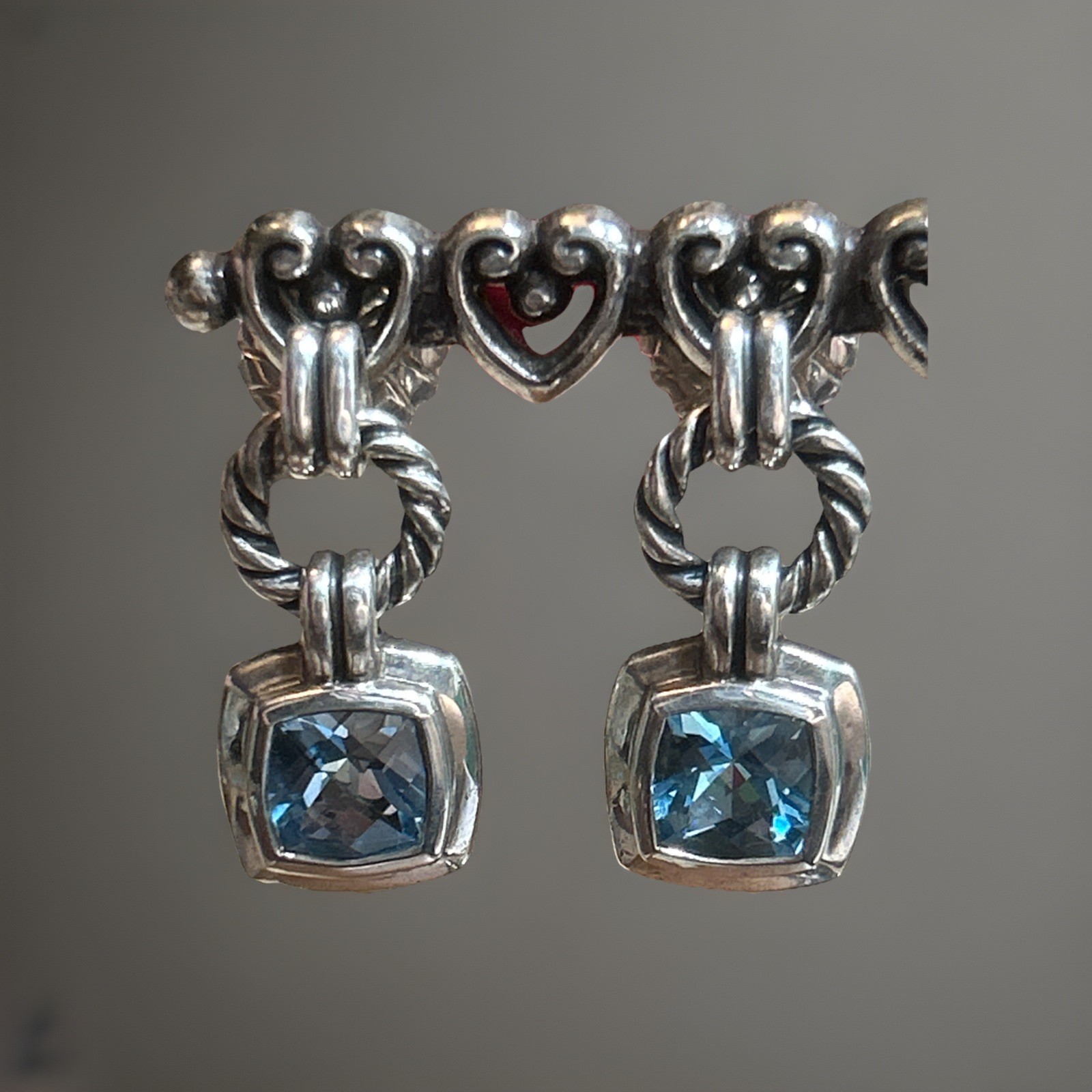 52. David Yurman Sterling 925 Faceted Blue Topaz 750 Post Stud Earrings 1″, 8.4g