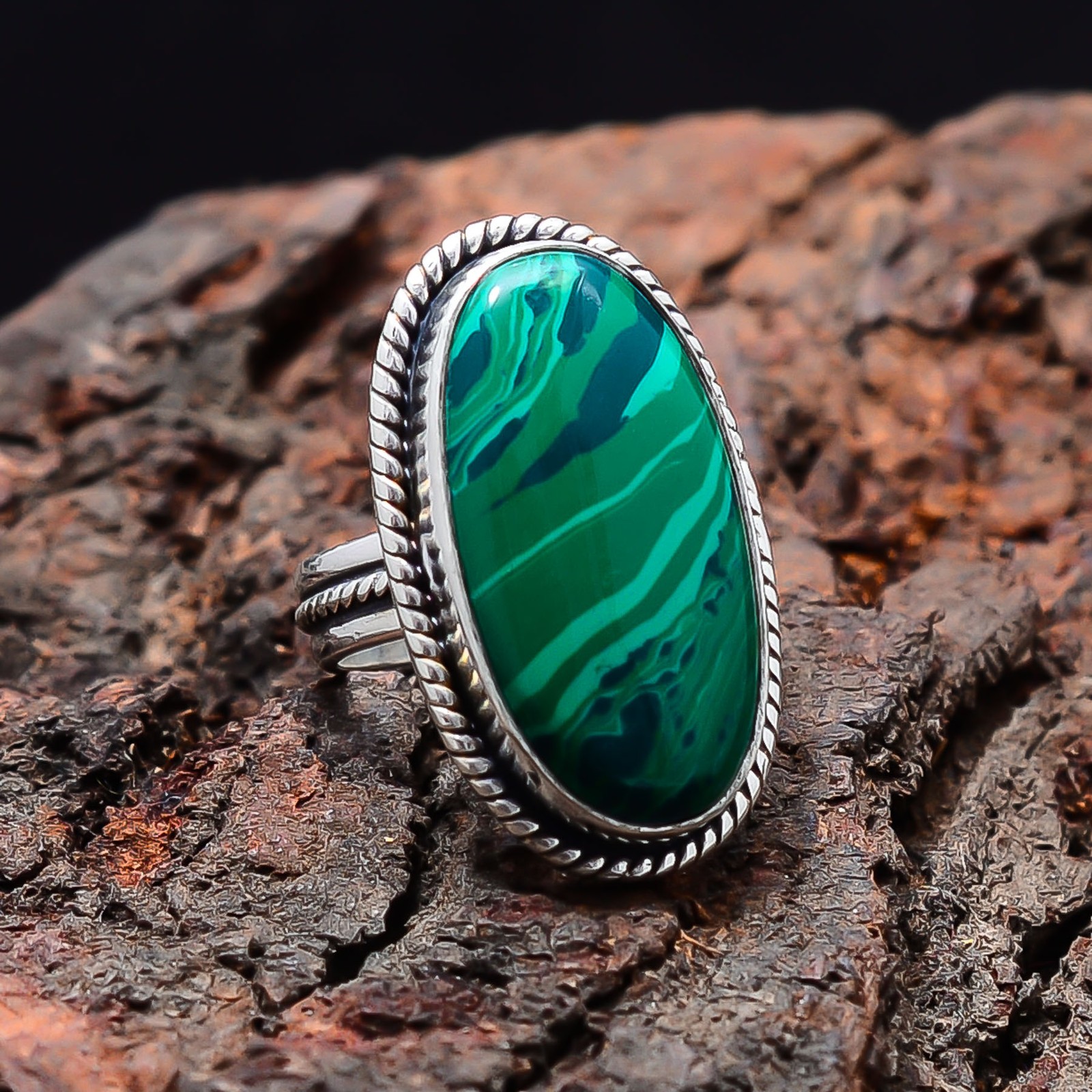 Malachite Artisan 925 Sterling Silver Ring S.7.5 R125027