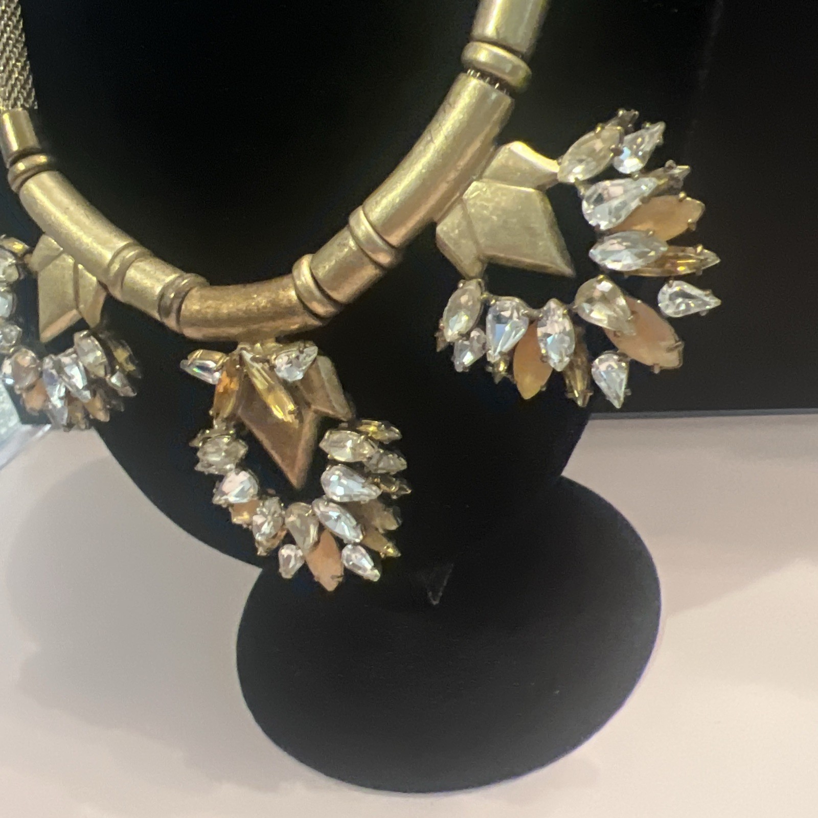 STELLA & DOT Designer Signed Gold Vintage & Faceted Stone Statement Necklace