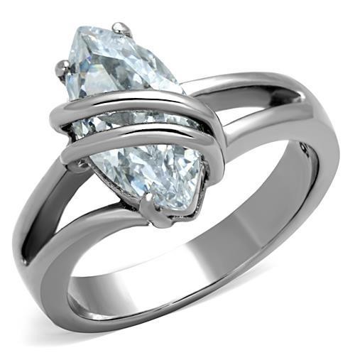 Women’s Ring, Clear CZ, Stainless Steel, Split Shank, Marquise Ring