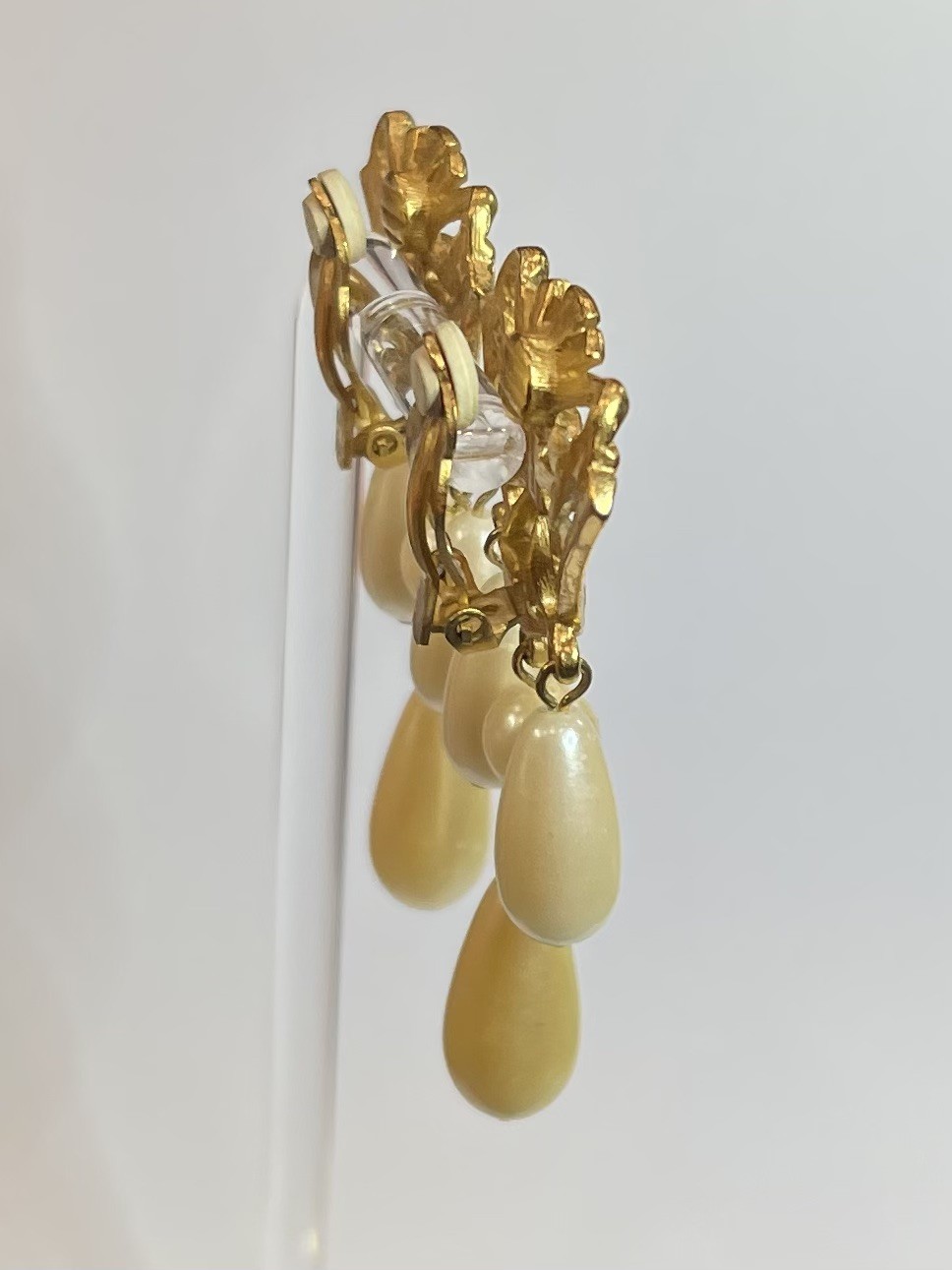 Vintage AVON Gold-tone Crest Victorian Revival Faux Pearl Drop Dangle Earrings