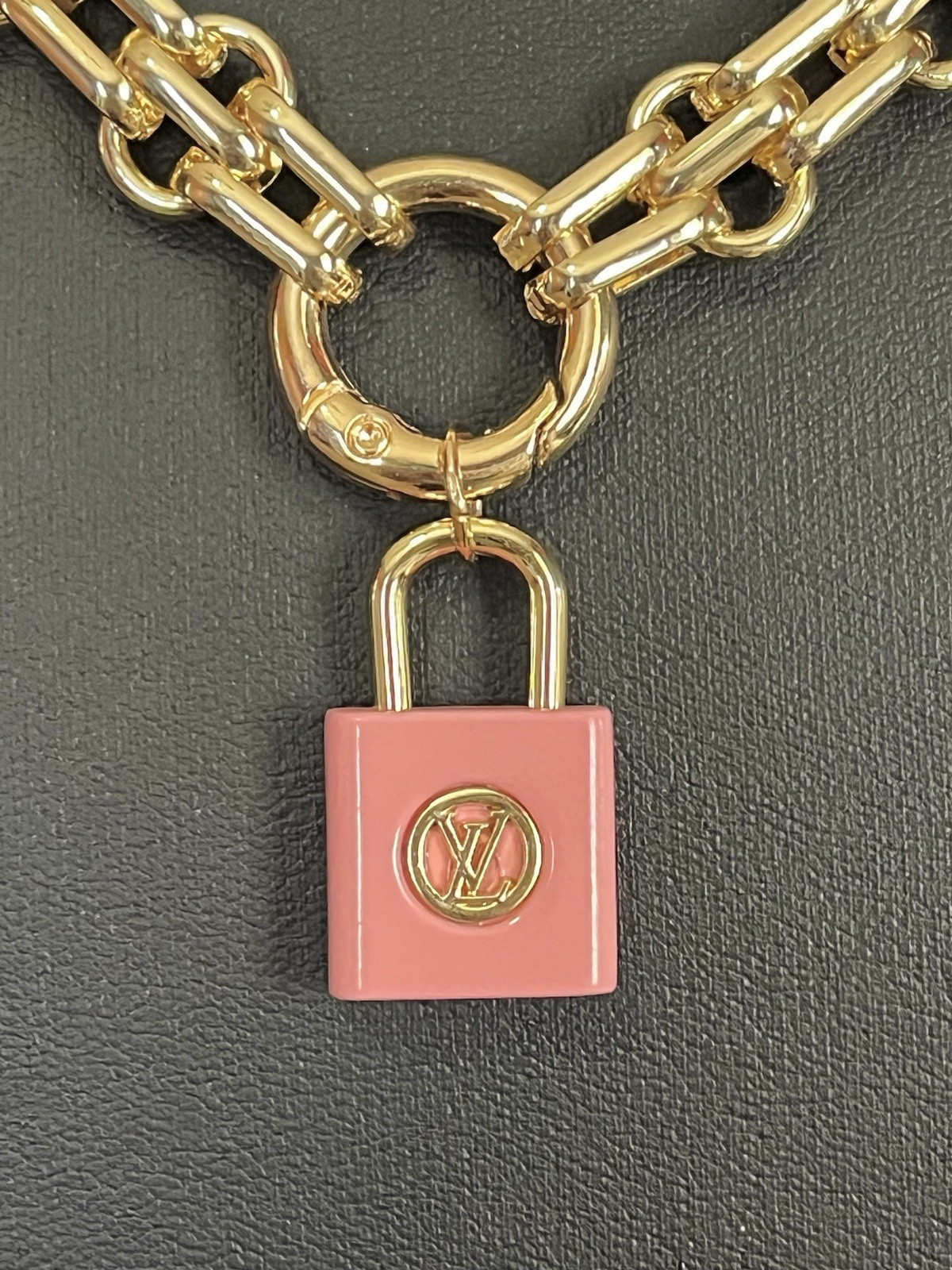 Zipper Pull Lock Charm On Chunky Goldtone Necklace