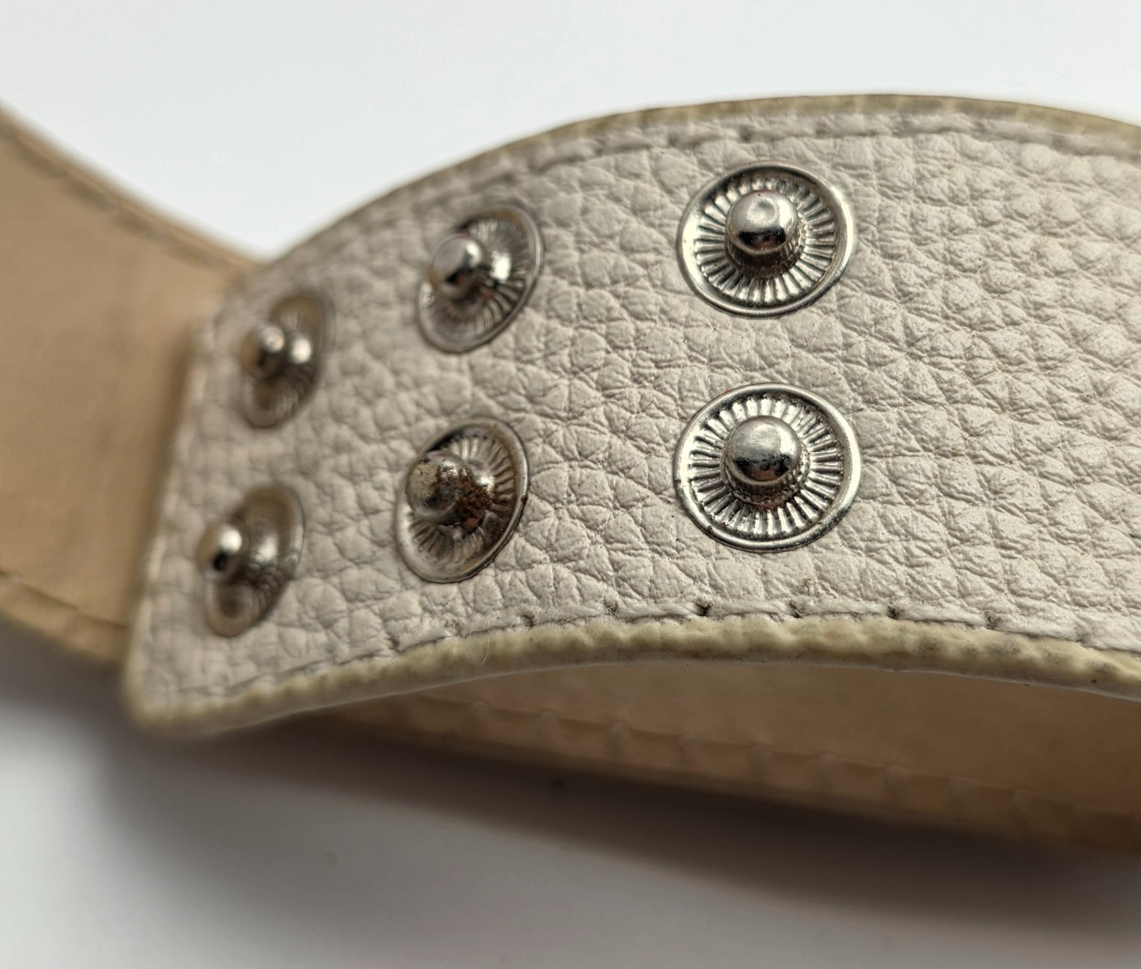 Initial J Beige Leather Cuff Bracelet 8 in Silver Tone Monogram Snap 30mm