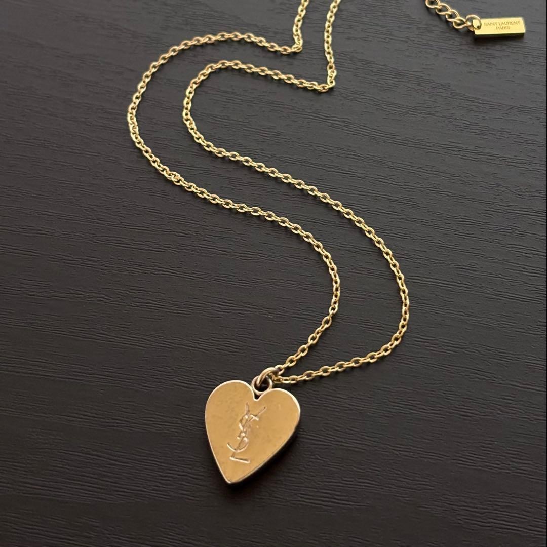 Saint Laurent Heart Necklace Stainless Steel Gold 45cm+5cm Ext Used