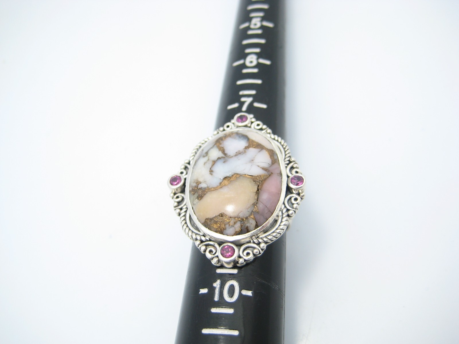 Samuel B Benham Sterling Silver 34mm Oval Pink Topaz Agate Ring Size 8.5