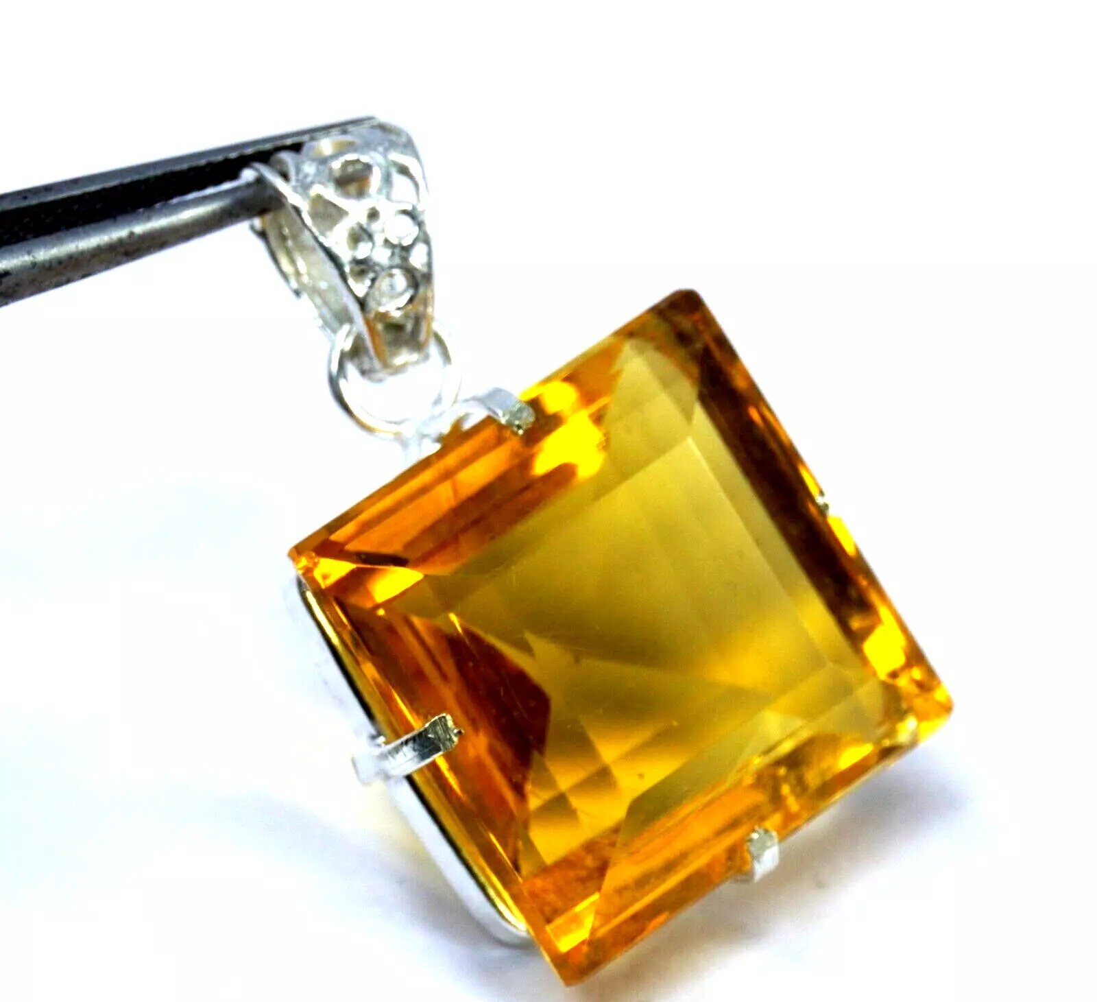 96.32 Ct Citrine Square Cut Natural Yellow 925 Solid Sterling Silver Pendant Gem