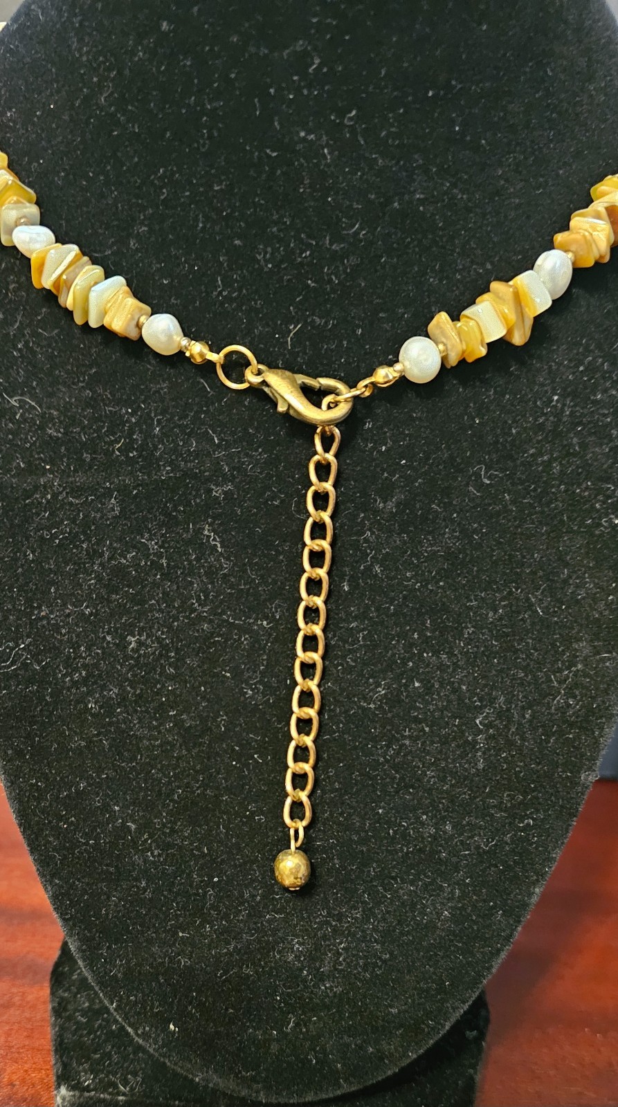 2 Large Mother of Pearl Seashell Necklaces w/Carved, Gilded & Stamped Components