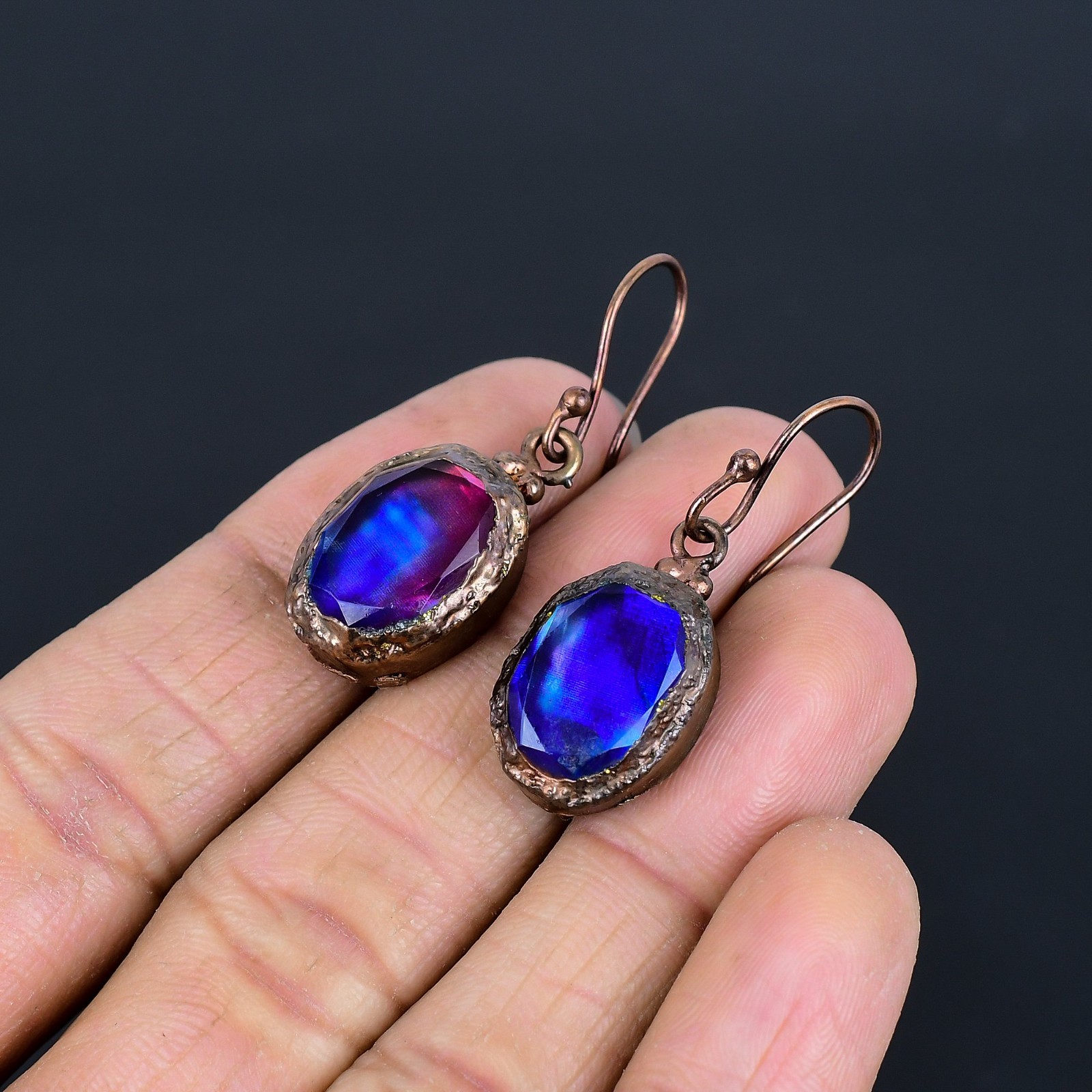 Ammolite Handmade Gemstones Copper Electroplated Beautiful Earrings Jewelry