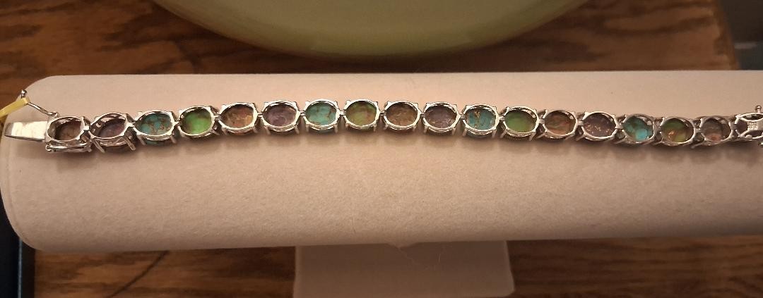 Mojave Green Blue Purple Orange Turquoise Bracelet Platinum overlay Sterling