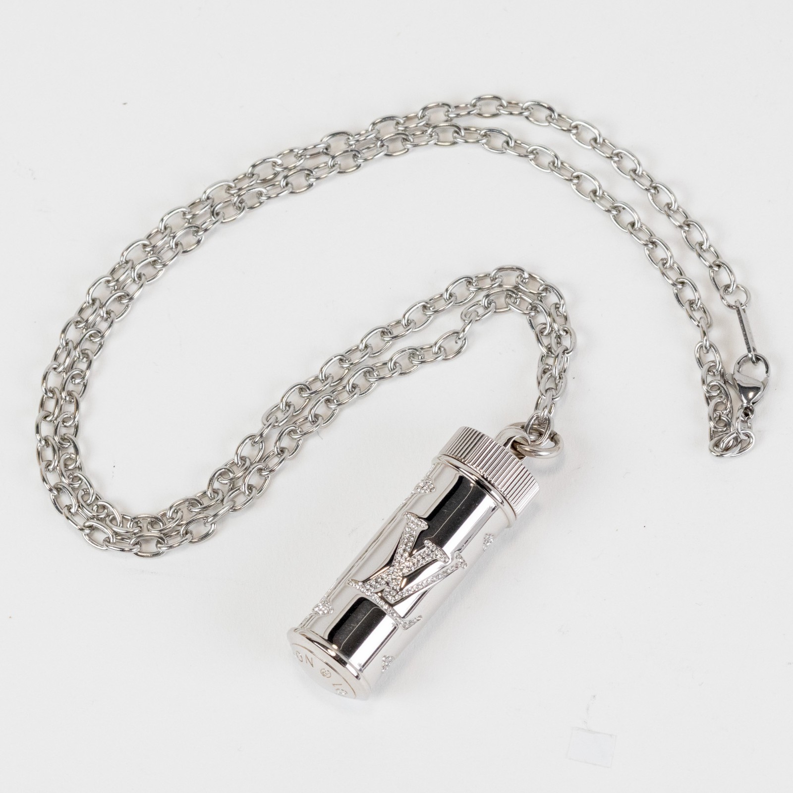 Louis Vuitton Monogram Strass Pill Case Pendant M68248 Silver Plate LV Auth Men