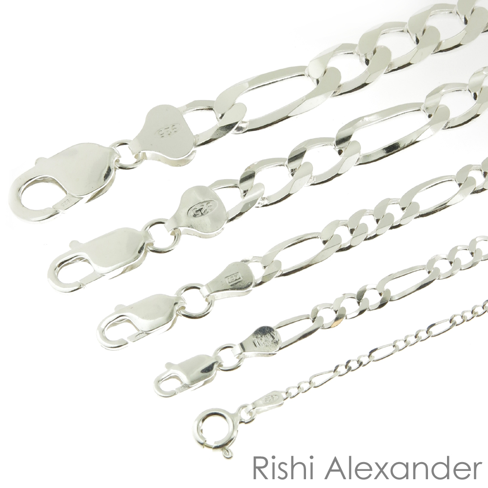 925 Sterling Silver Figaro Mens Womens Chain Bracelet .925 Italy All Sizes