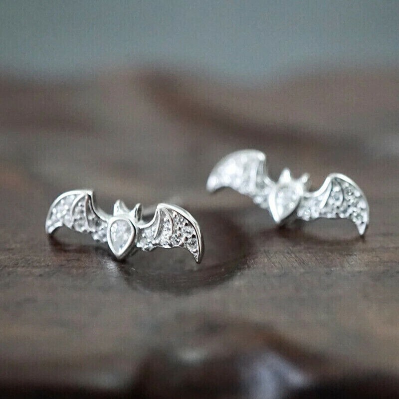Pear Simulated Diamond Stunning Flying Bat Stud Earrings 14k White Gold Plated