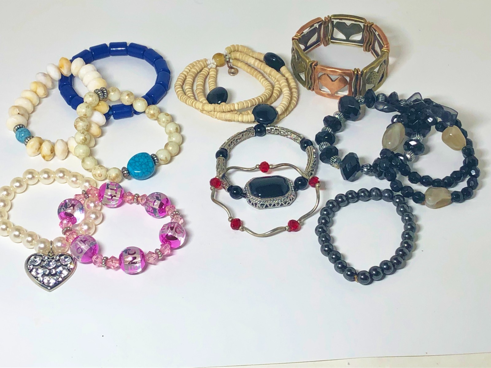 Women’s Mixed Lot of 12 Stretch Bracelets Mixed Colors Various Bead Sizes