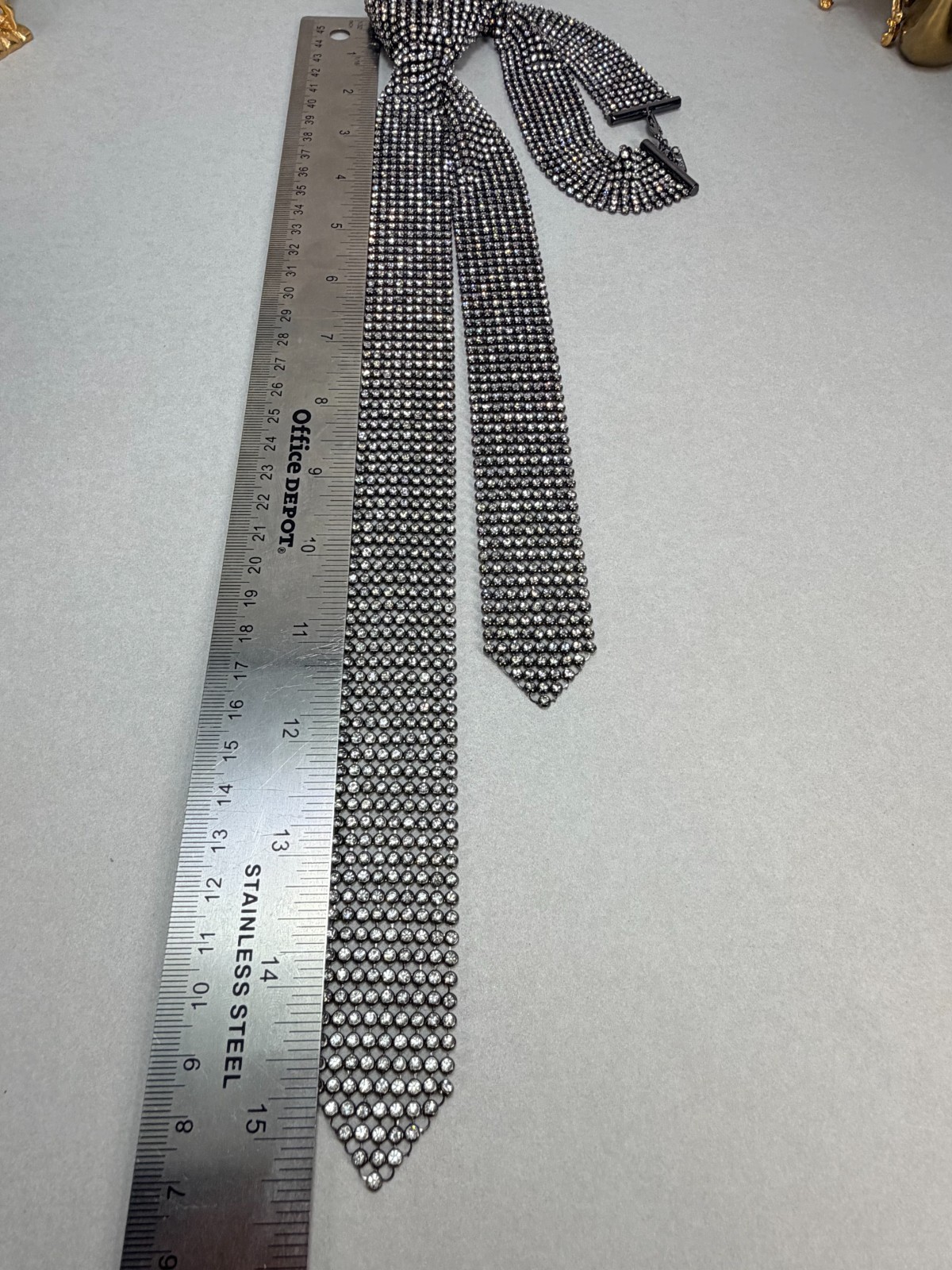 ZARA NWOT Silver Crystal Rhinestone Necktie Statement Necklace Runway Glam