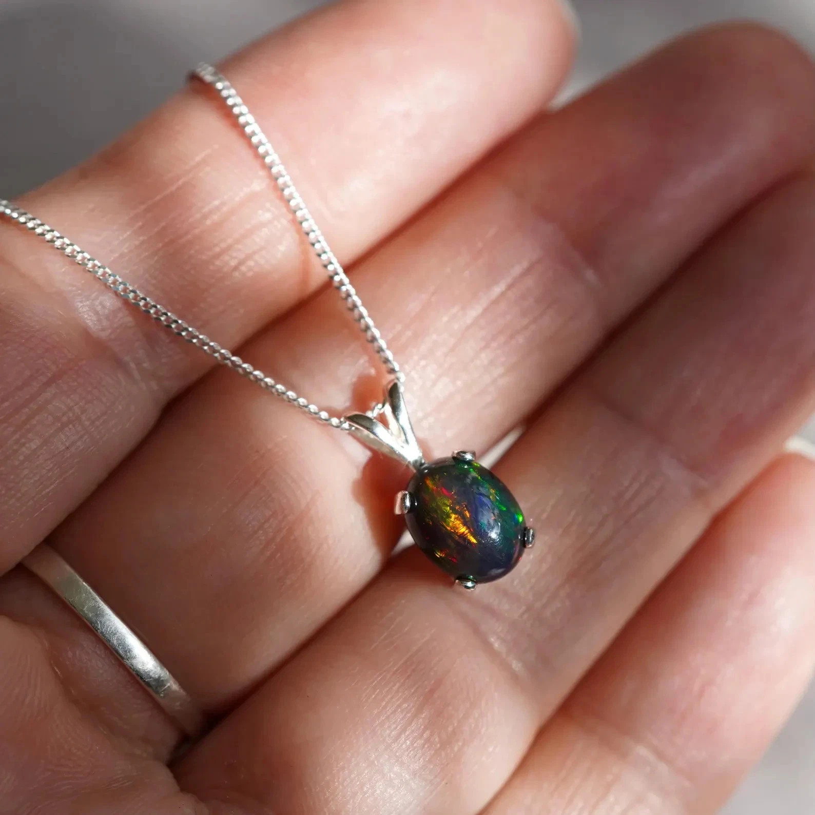 10 Ct Natural Ethiopian Welo Black Opal Pendant 925 Sterling Silver Necklace