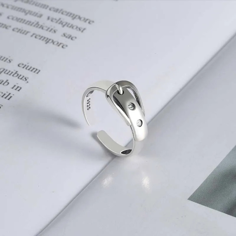 Adjustable Belt Ring 925 Sterling Silver Geometric Cocktail Party Jewelry