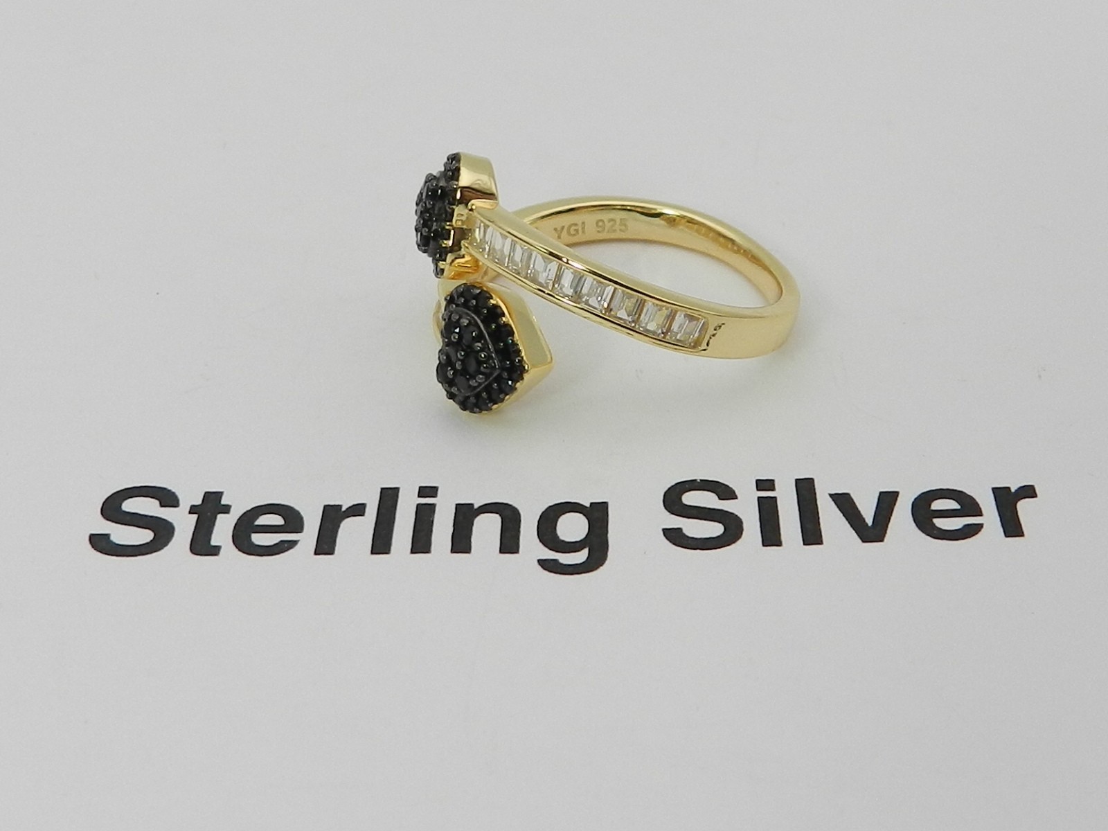 Macy’s Black Cubic Zirconia Two Heart Bypass Ring in Sterling Silver,7