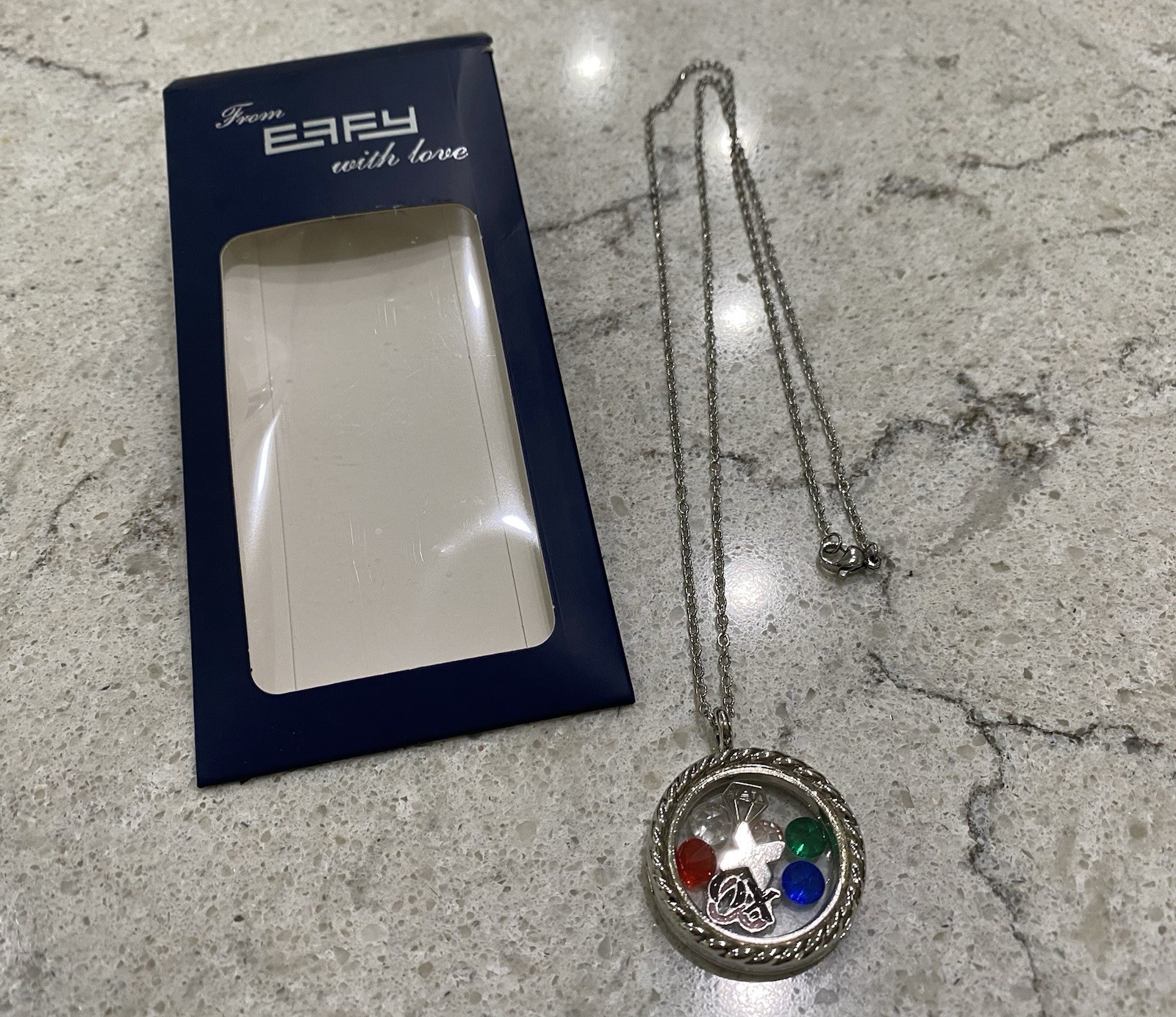 Effy with Love Celebrity Cruise Necklace And Locket With 8 Charms Glass X XO