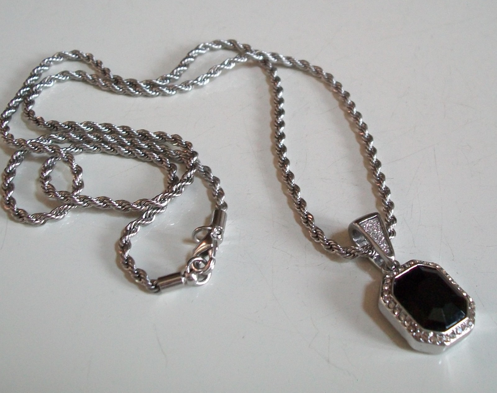 Men’s silver finish red, black, blue fashion hip hop chain & charm
