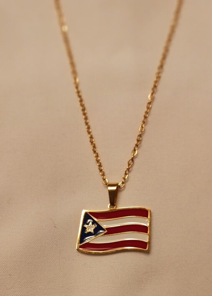 Puerto Rico Flag Pendant With 20 Inch Chain Mens Necklace