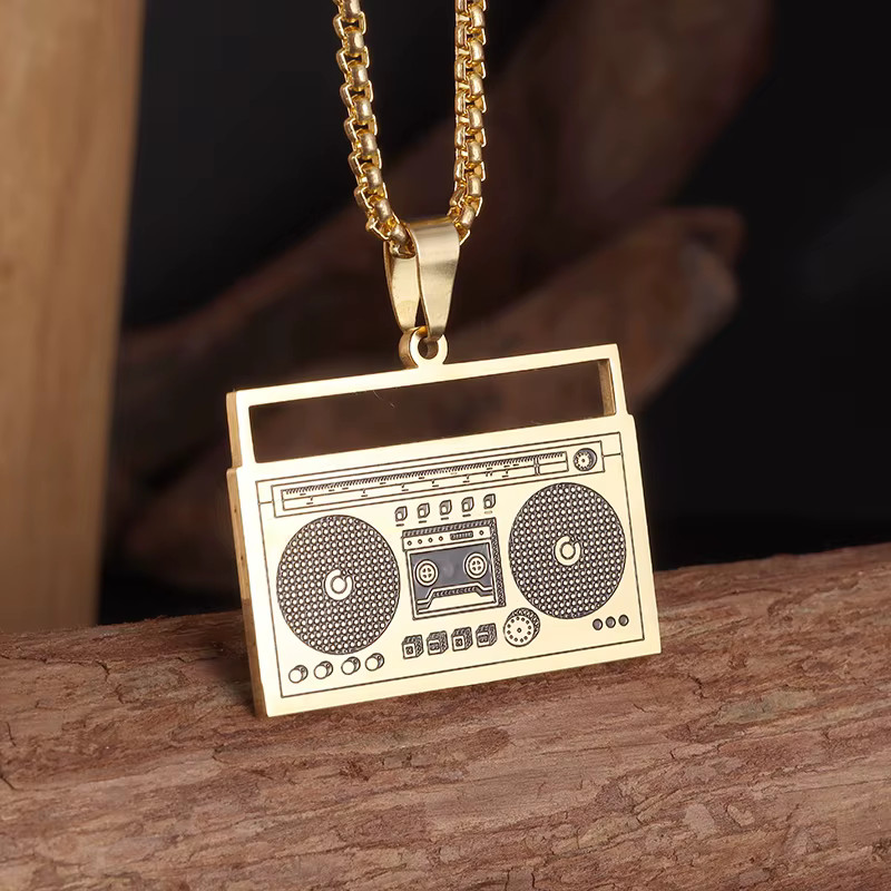 Retro Boombox Pendant Necklace – Music Theme Fashion Jewelry – Unisex Chain