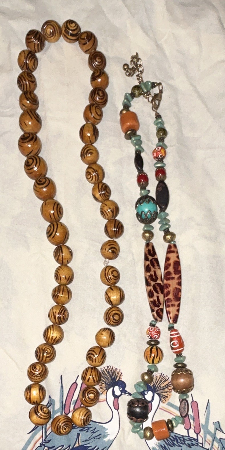 Bohemian Multicolor Beaded Wood & Glass Necklace Lot of 2 Adjustable Lobster