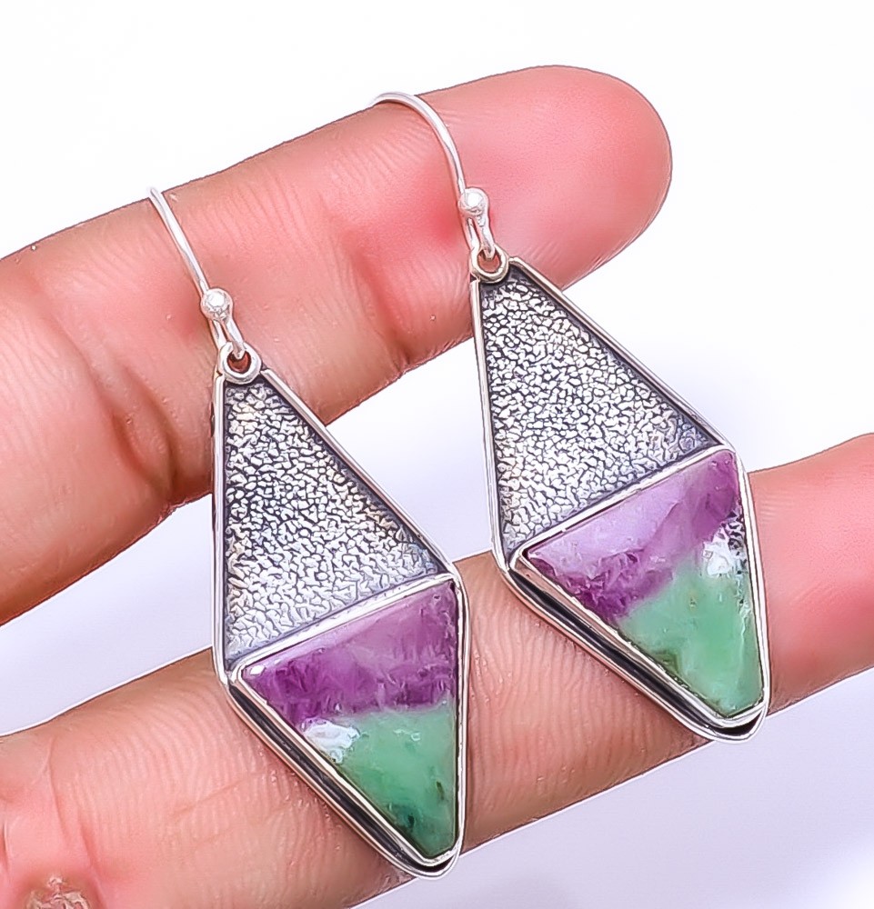 Ruby With Zoisite 925 Sterling Silver Earring 2.03″ E29, Christmas Gift