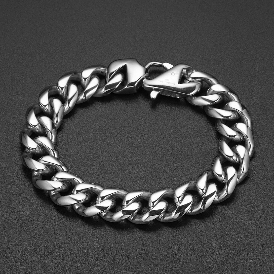 7″-11″ 15mm Heavy Mens Stainless Steel Bracelet Bangle Curb Chain Silver or Gold