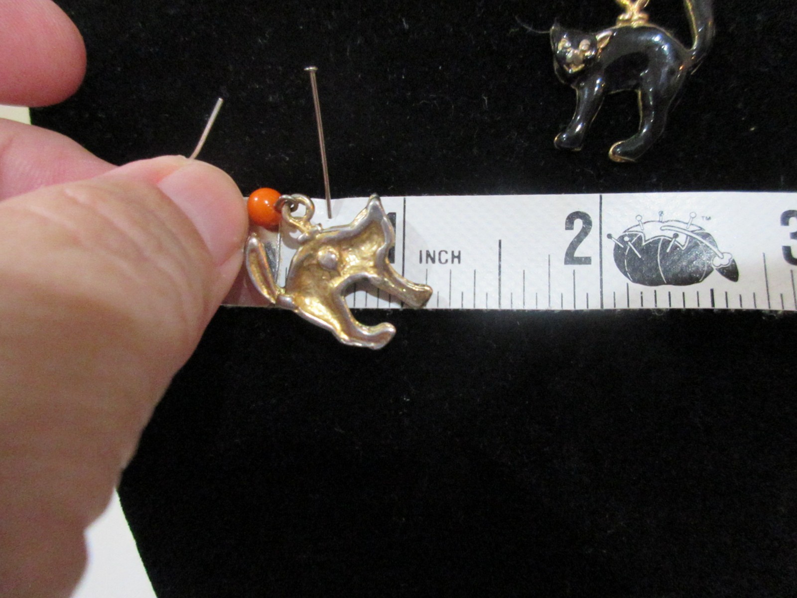 Halloween Dangle Black Cat Earrings Pair Costume Jewelry Hook Enamel over Metal