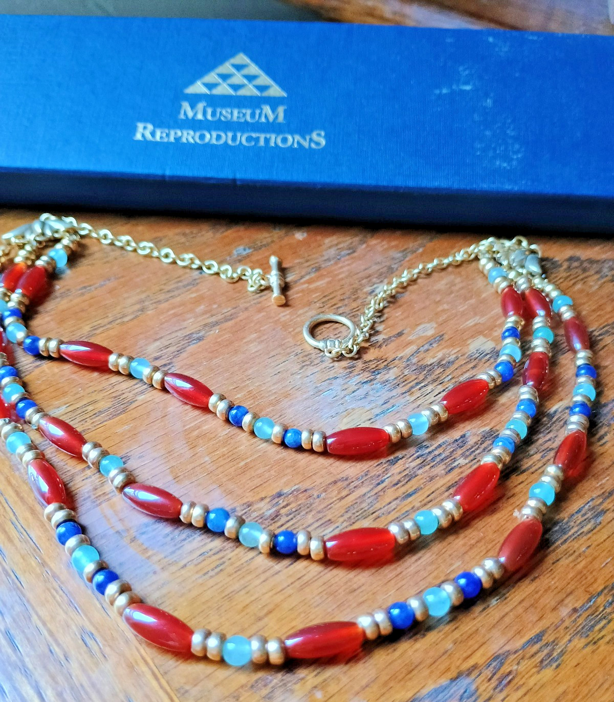 Museum Reproductions Carnelian Cleopatra Collar-Egyptian Triple Strand Necklace