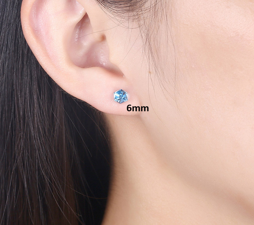 925 Sterling Silver Blue Cube Crystal HYPOALLERGENIC Stud Post CZ Earrings J7