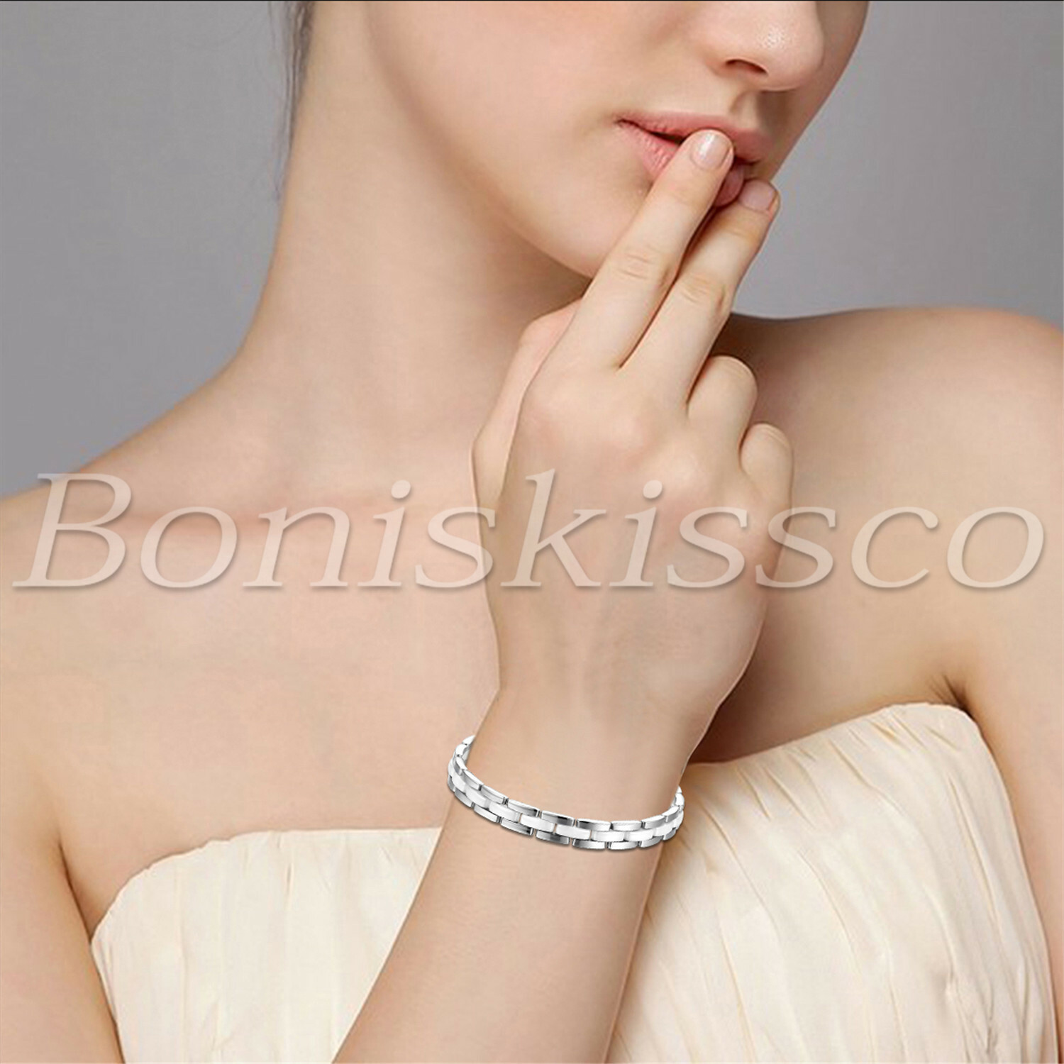 Women’s Girls Charm Stainless Steel Ceramic Bracelet Healthy Chain Link Gift