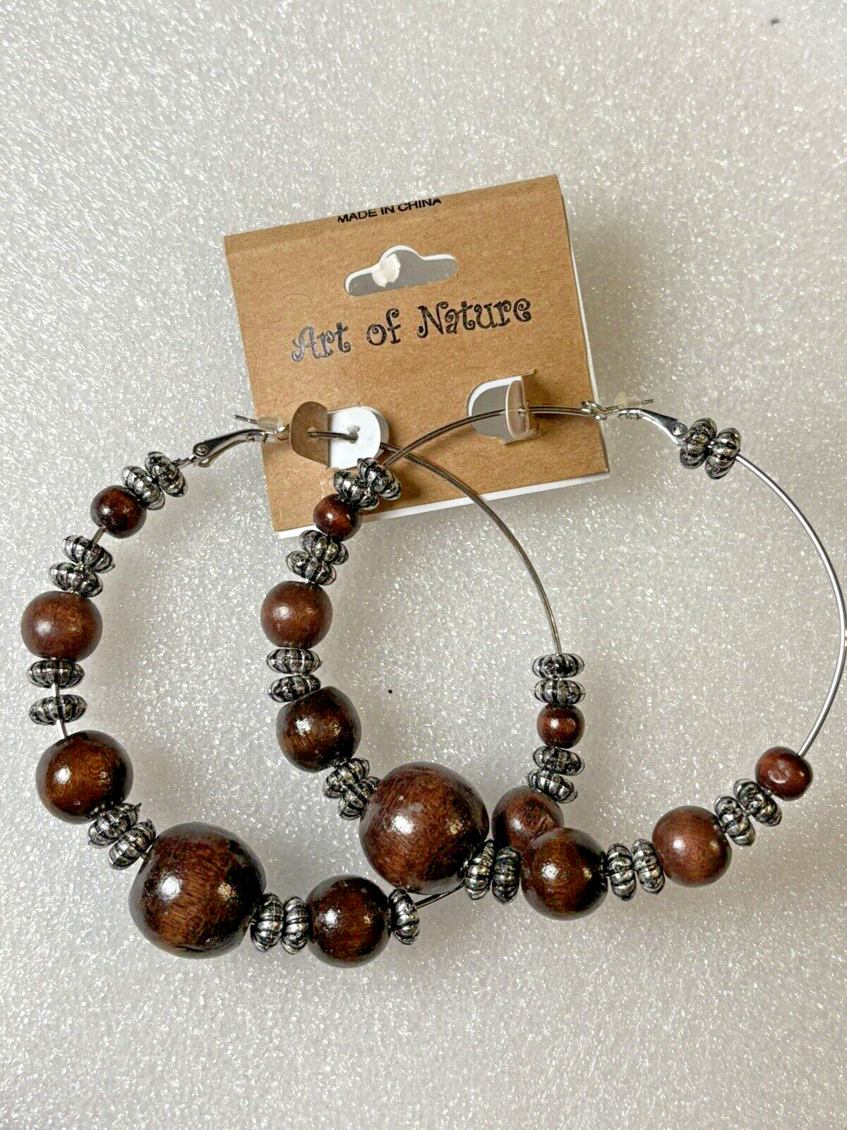 Art of Nature / Brown Wooden Beaded Bohemian Hoop Fashion Earrings Boho 3.25″