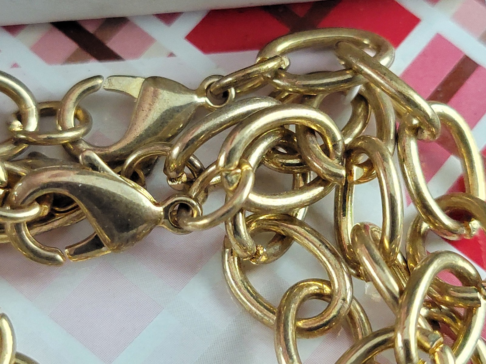 Vintage So Charming Bracelet Lot of 4 NOS Gold Tone Tartan Fabric Chain Loop