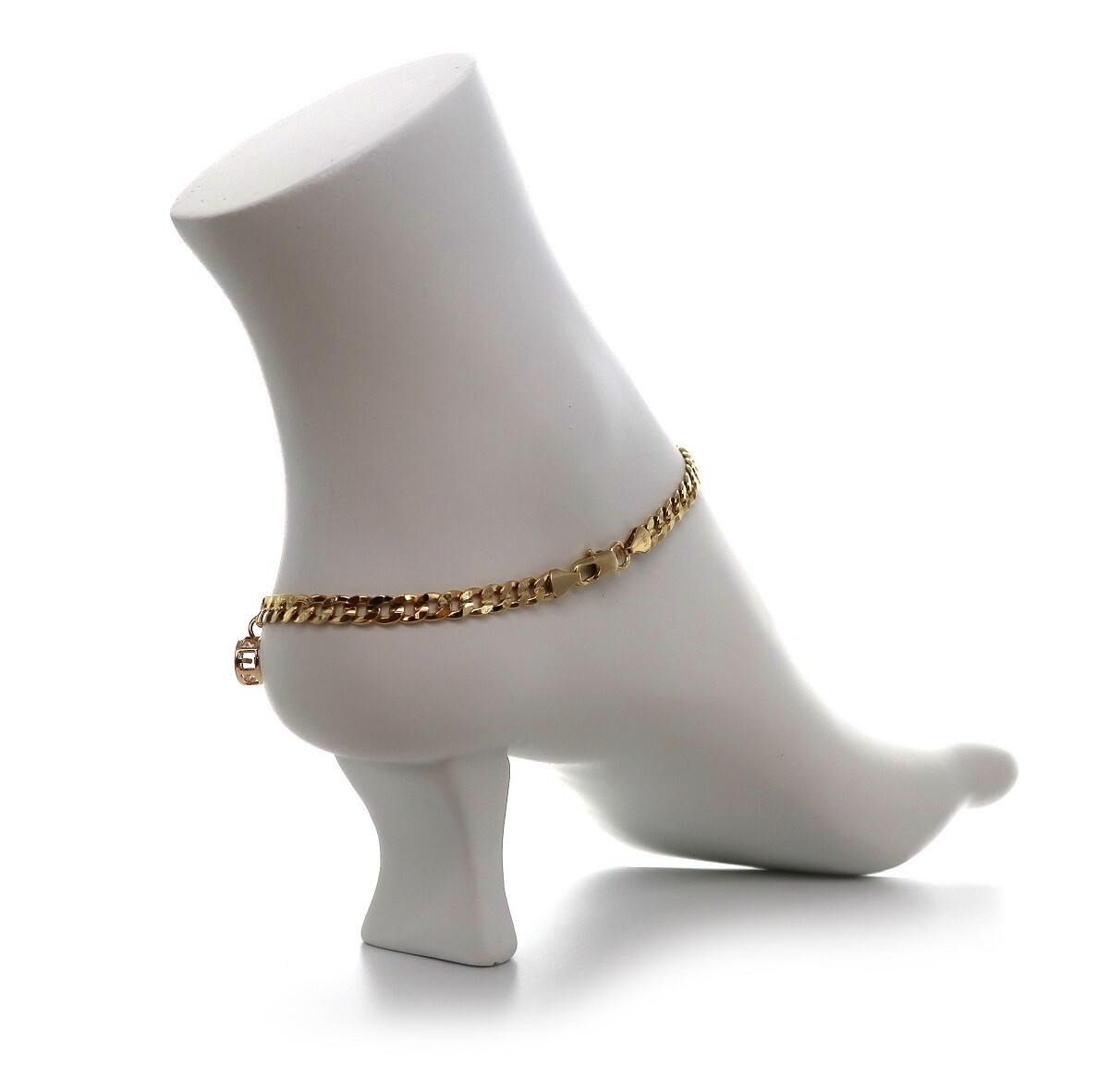 5mm Italian Concave Cuban Link Chain Anklet Cubic Ankle Bracelet 14K Gold Plated