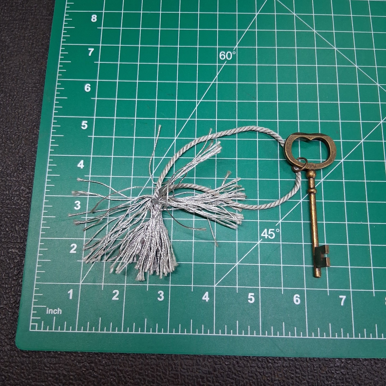 Vintage Dark Brass 3.25” Skeleton Key & Gray Tassle