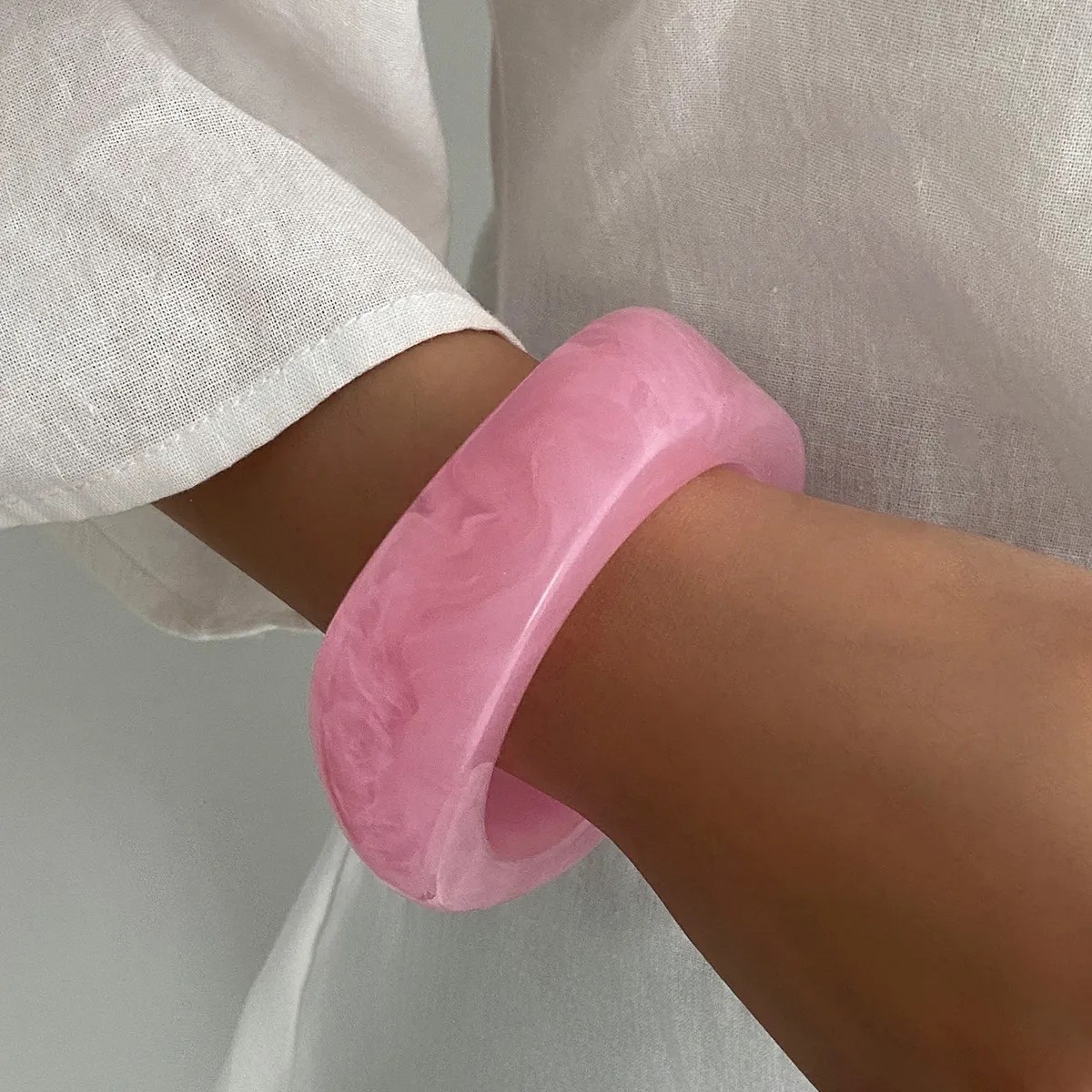 Chunky Acrylic Resin Bangle Geometric Chunky Bracelet for Women PINK
