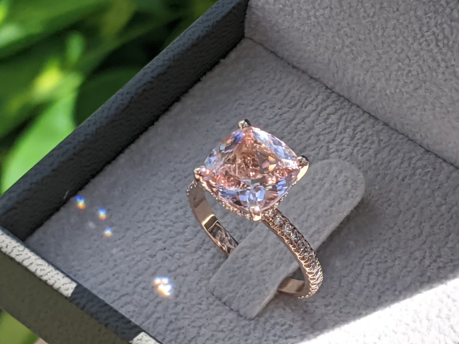 Silver Engagement Ring Morganite Art Deco Bridal’s Wedding Ring Gift For Her