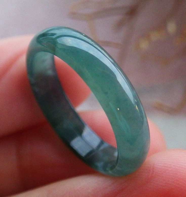 Video Certified Green Natural A Jadeite Jade Round Circle Ring NO. 8 # 121744 TS