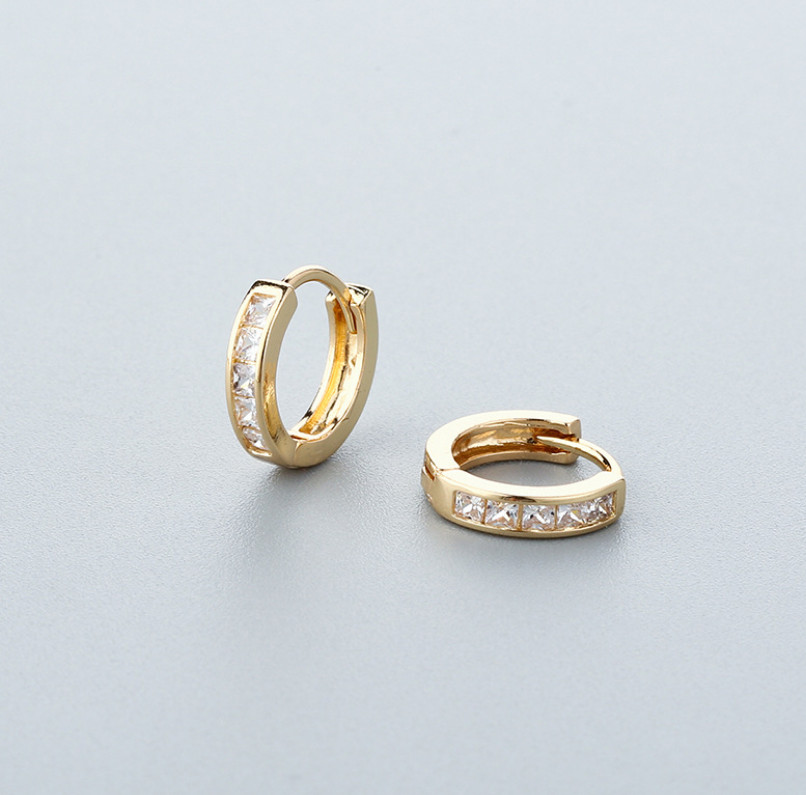 Men Women White Gold Plated Clear Square CZ Huggie Hoop Snap Earrings Gift I36