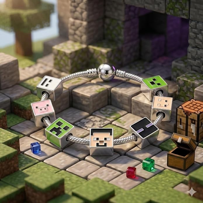 Minecraft Charms Bracelet, Silver Plated Anti-Tarnish Alloy
