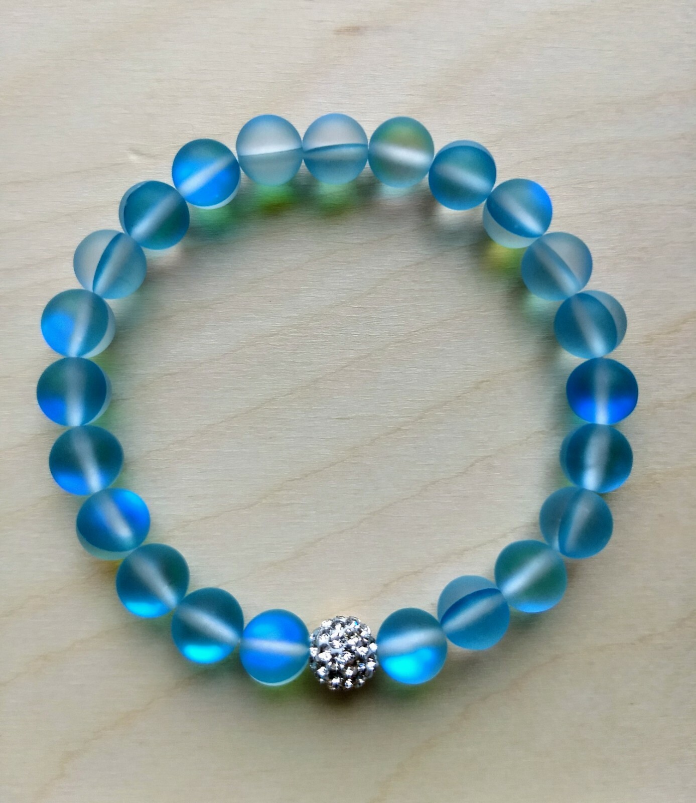 Sky Blue Mystic Mermaid Glass Friendship Bracelet with Sparkling Crystal Bead