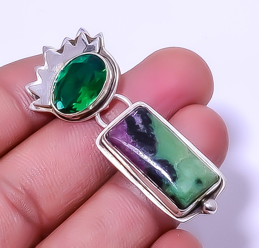 Ruby With Zoisite- Longido Mines 925 Sterling Silver Pendant 1.95″ A34
