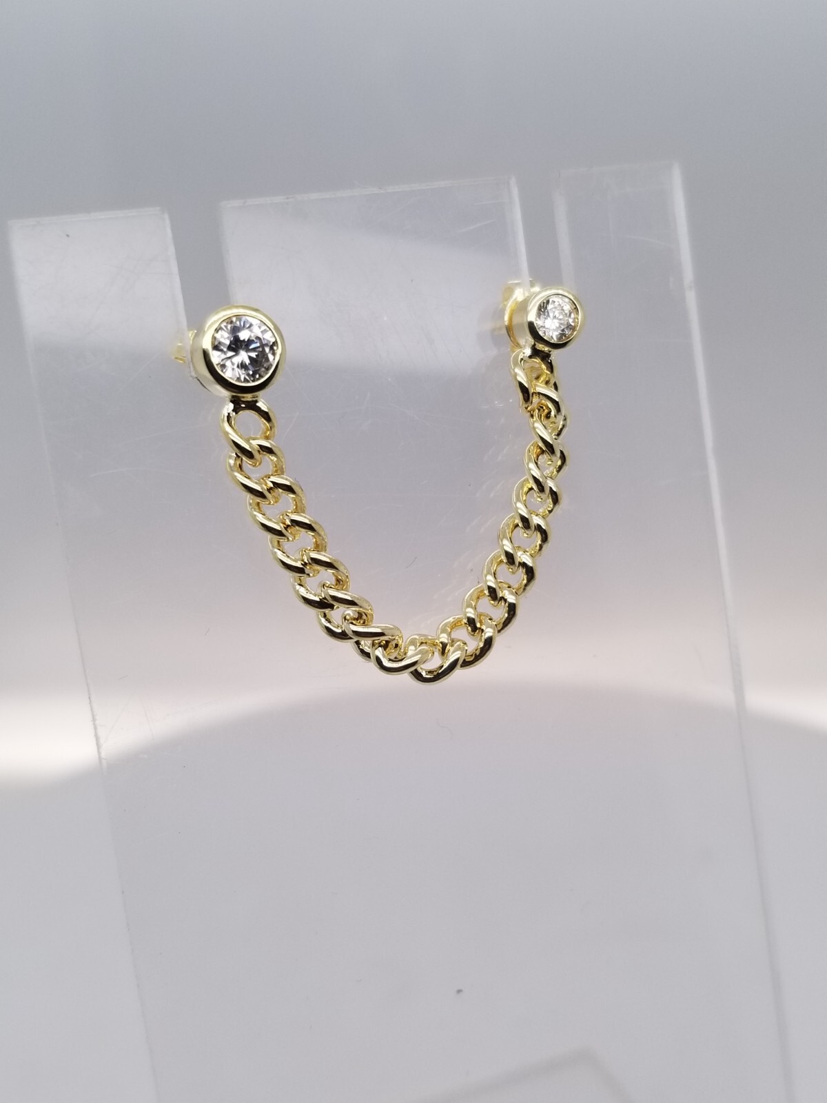 GLD Shop 14k Double CZ Solitaire Chain Stud Earrings – 2.1gTW