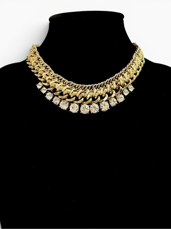 LOFT Braided Gold Crystal Choker Necklace Glam Statement NWT
