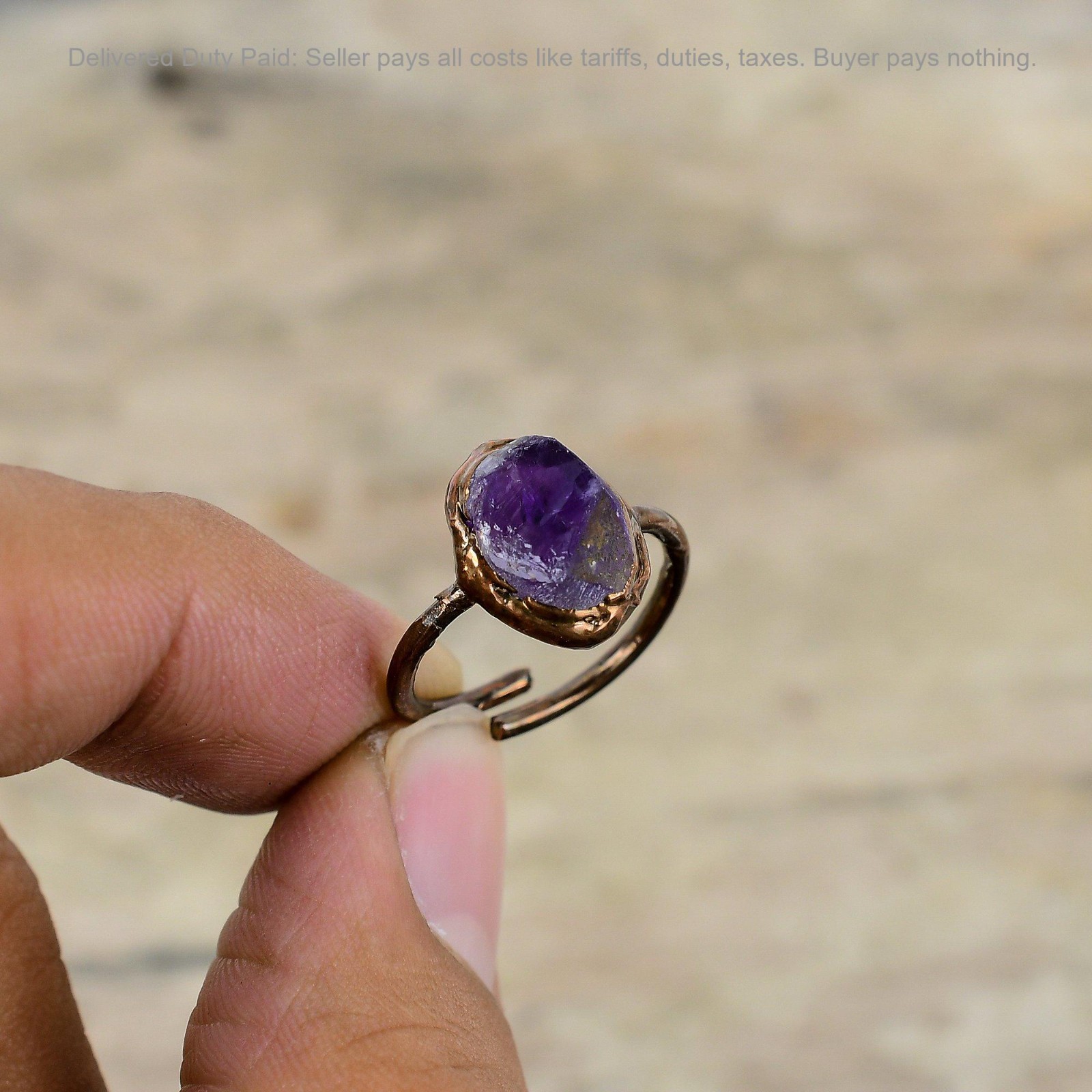 Copper African Amethyst Rough Gemstone New Stackable Handmade Electroformed Ring
