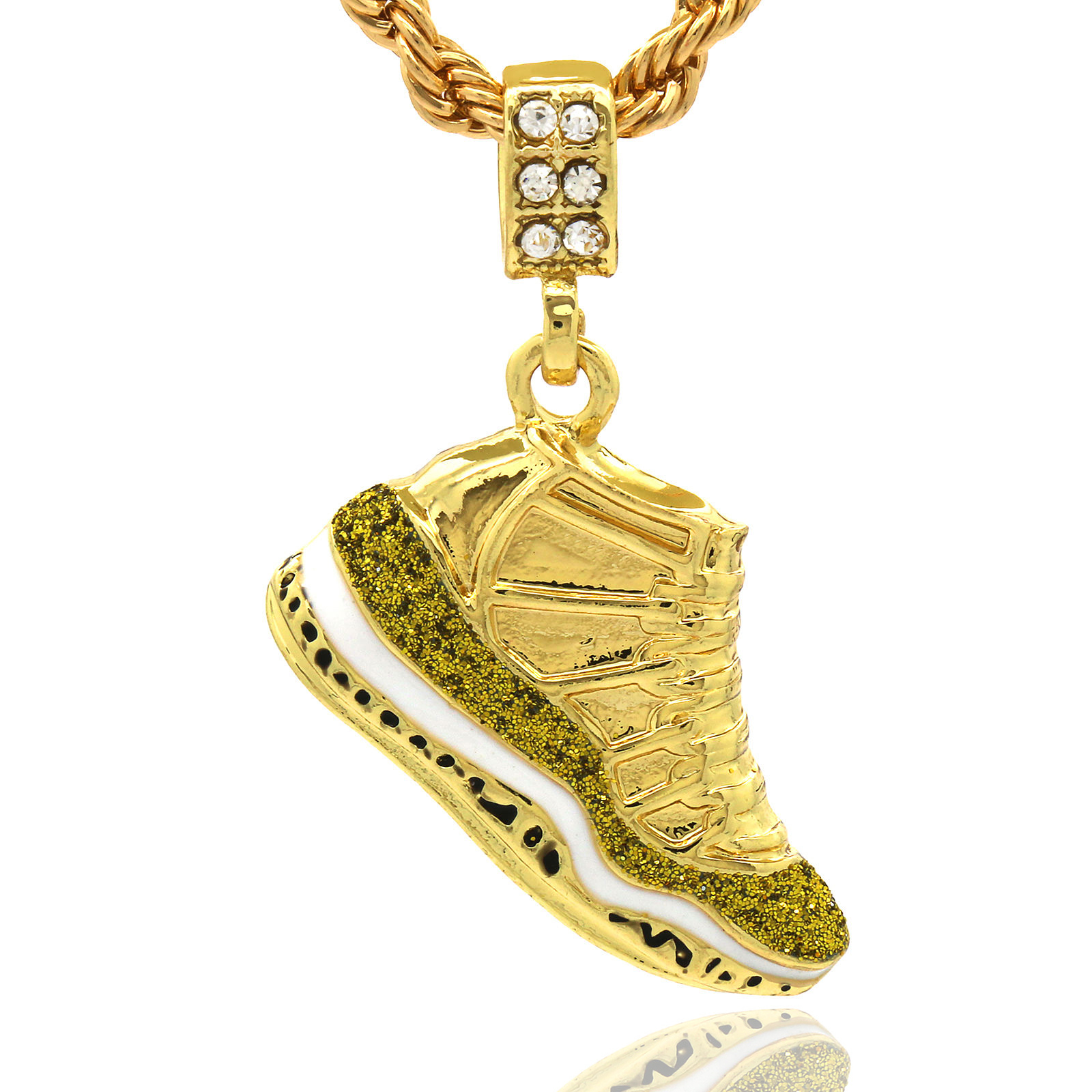 Mens 14k Gold Plated “Championship” Pendant Cubic-Zirconia 24″ Rope Chain