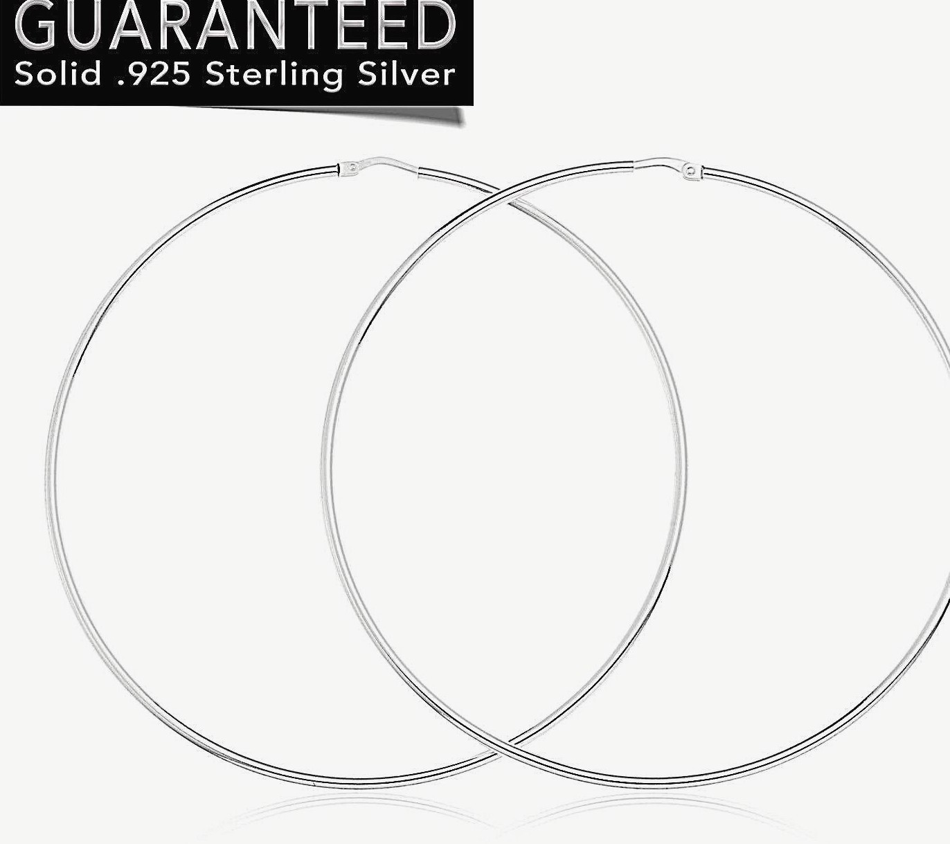 Silver Hoop 3 inches Extra Large Round Tube Circle Thin Plain Earrings Sterling