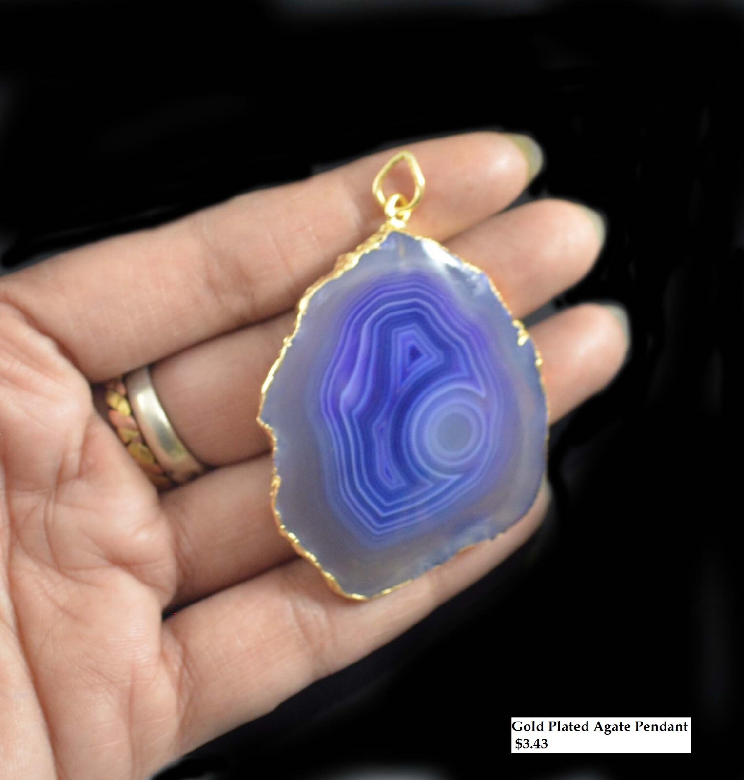 120 Cts. Natural Dyed Gold Plated Light Blue Botswana Agate 1.80″ Pendant A764